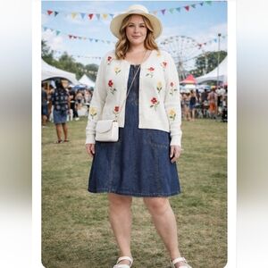 Lanz Denim Zip Front Dress 2X Blue Cotton Pockets Casual Cottagecore